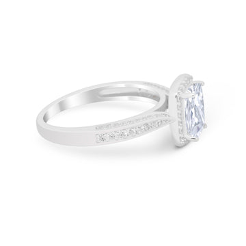 Vintage Emerald Cut Ring Round Simulated Cubic Zirconia 925 Sterling Silver